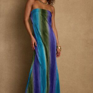 12th Tribe Natalia Blue Striped Strapless Plisse Maxi Dress Size SS NWOT